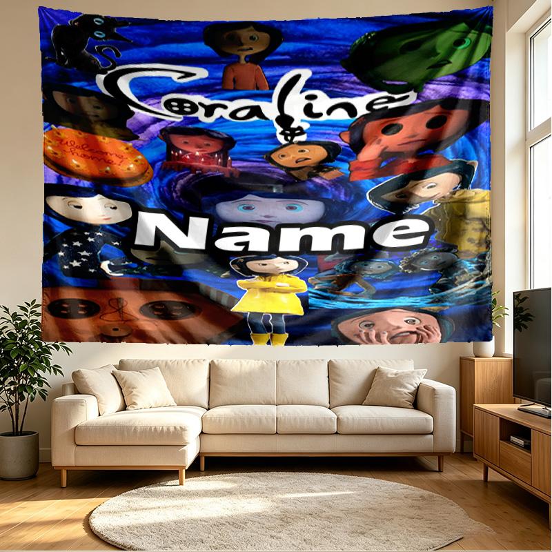 Custom Name Personalized Coraline Print Tapestry, Wall Art Decor, Bedroom, Dorm, Apartment, LivingRoom, Party Backdrop, Gift for Birthday