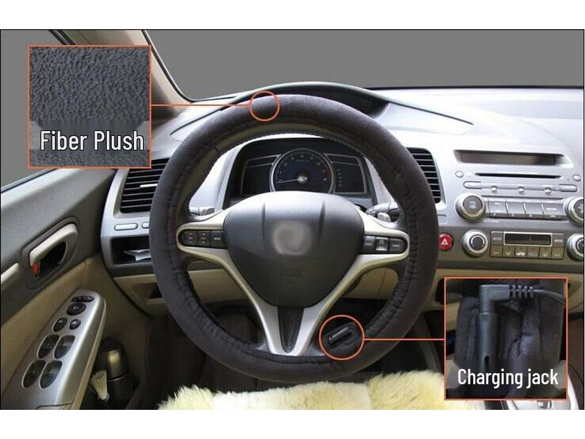Electric Heated Suede Winter Steering Wheel Cover, 12V Warm Handle