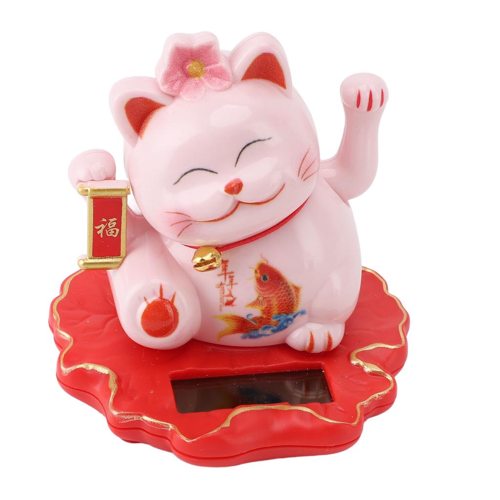 Solar Energy Powered White Beckoning Lucky Money Cat for Home Office Car Decor Feng Shui Lucky Cat
