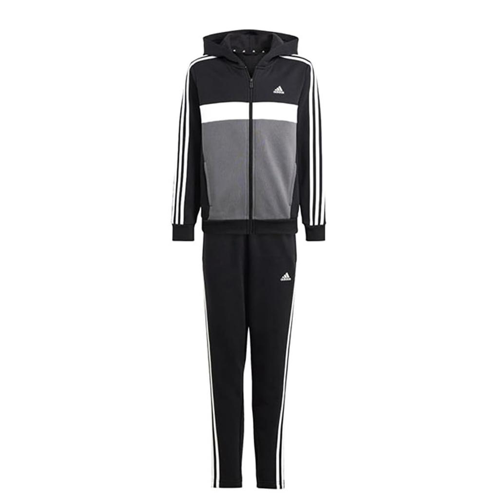 Adidas Tiberio Colorblock Fleece Tracksuit Set for J150 3-Stripes Kids, DTP57, Top Black/White/Grey Five, Bottom Black/White (IB4094)