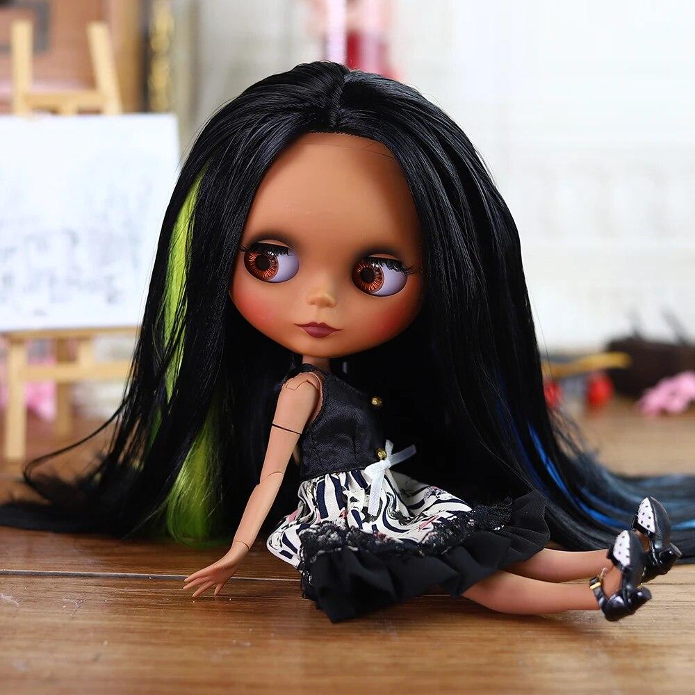 ICY DBS Blyth Doll Ball Joint Body Colorful Hair Black Skin Matte Face Nude Doll and Set Doll Dress Up Game Gift Fot Girl