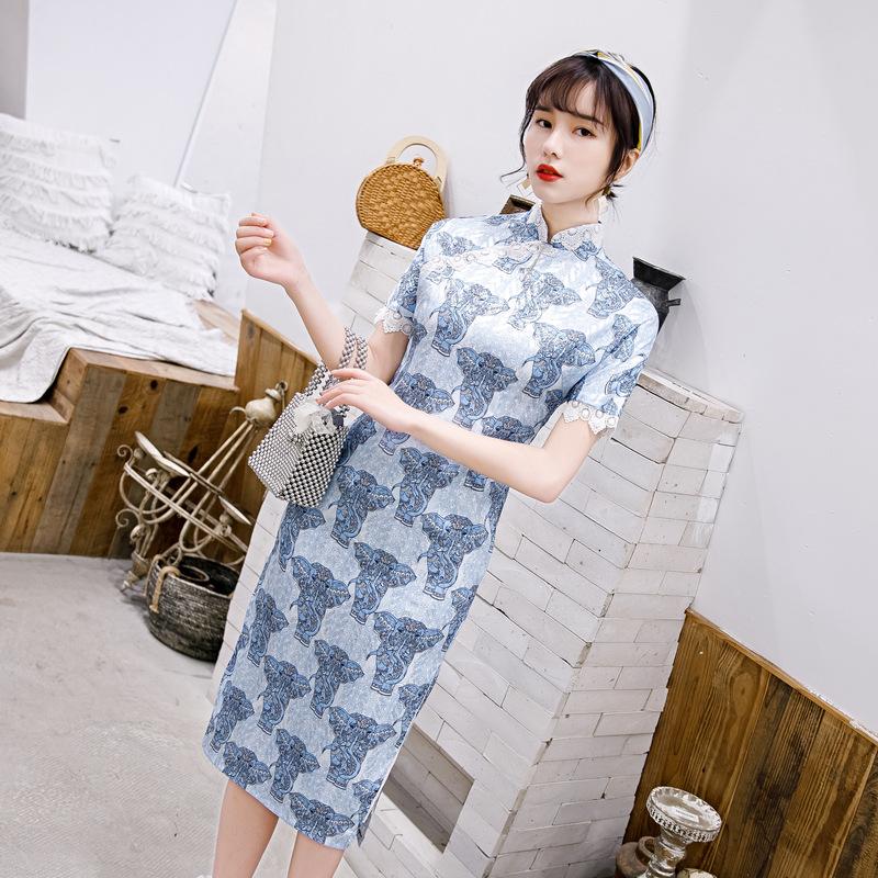 1011 summer new elegant slim and thin Chinese style with rotator sleeves improved cheongsam dress Guochao