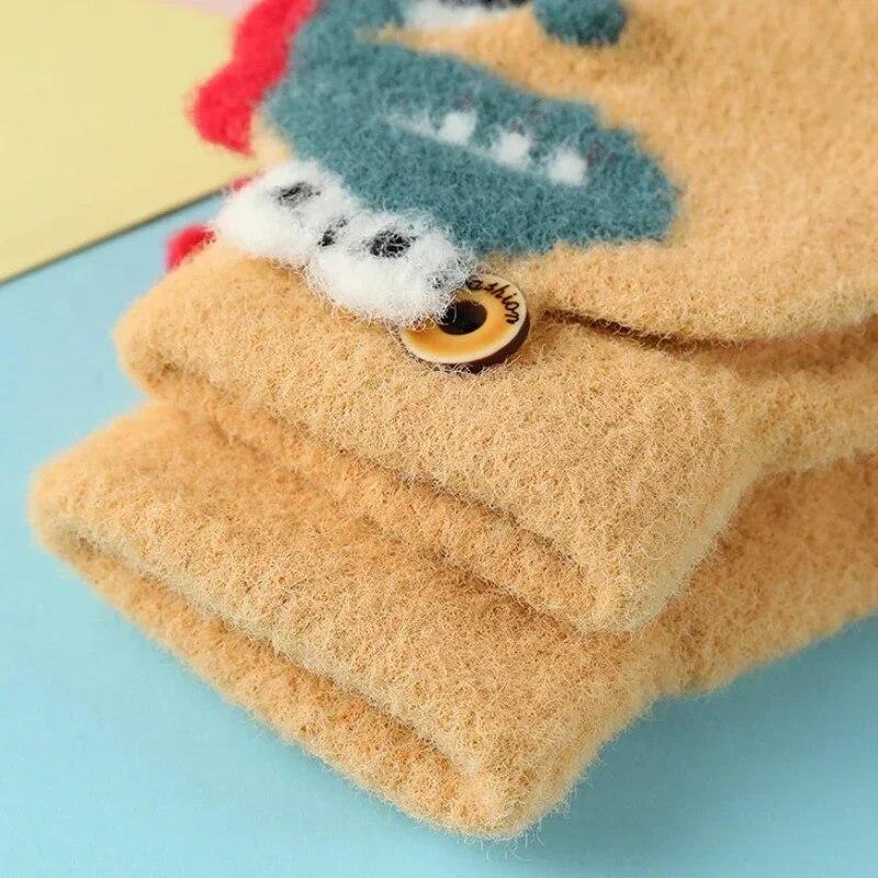 Детские перчатки Kawaii с рисунком Дино, откидные перчатки с половиной пальца для мальчиков и девочек, детские зимние теплые перчатки для письма, От 3 до 6 лет
