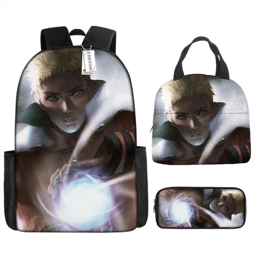 Рюкзак Наруто Рюкзак для начальной школы для мальчиков Рюкзак большой вместимости Сумка для ланча Пенал Набор из трех предметов