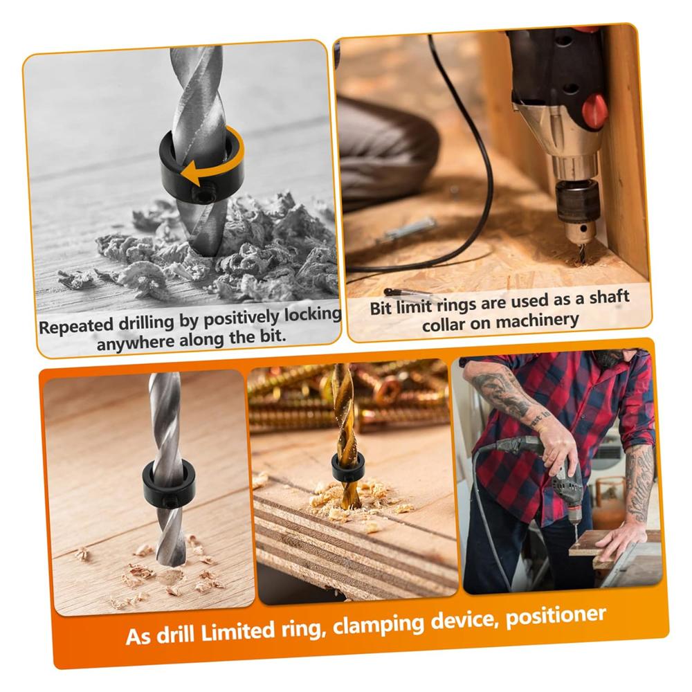 Набор воротников для ограничителя глубины сверления Регулируемый позиционер Ограничительное кольцо Шестигранный ключ Затяните стопорные установочные винты Деревообрабатывающий инструмент