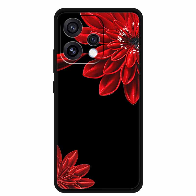 Чехол для Oppo Reno15 5G Цветочный Черный Силиконовый Мягкий Защитный Задний Чехол для Oppo Reno 15C 2025 Чехол для Телефона Coque Мультяшные Ракушки