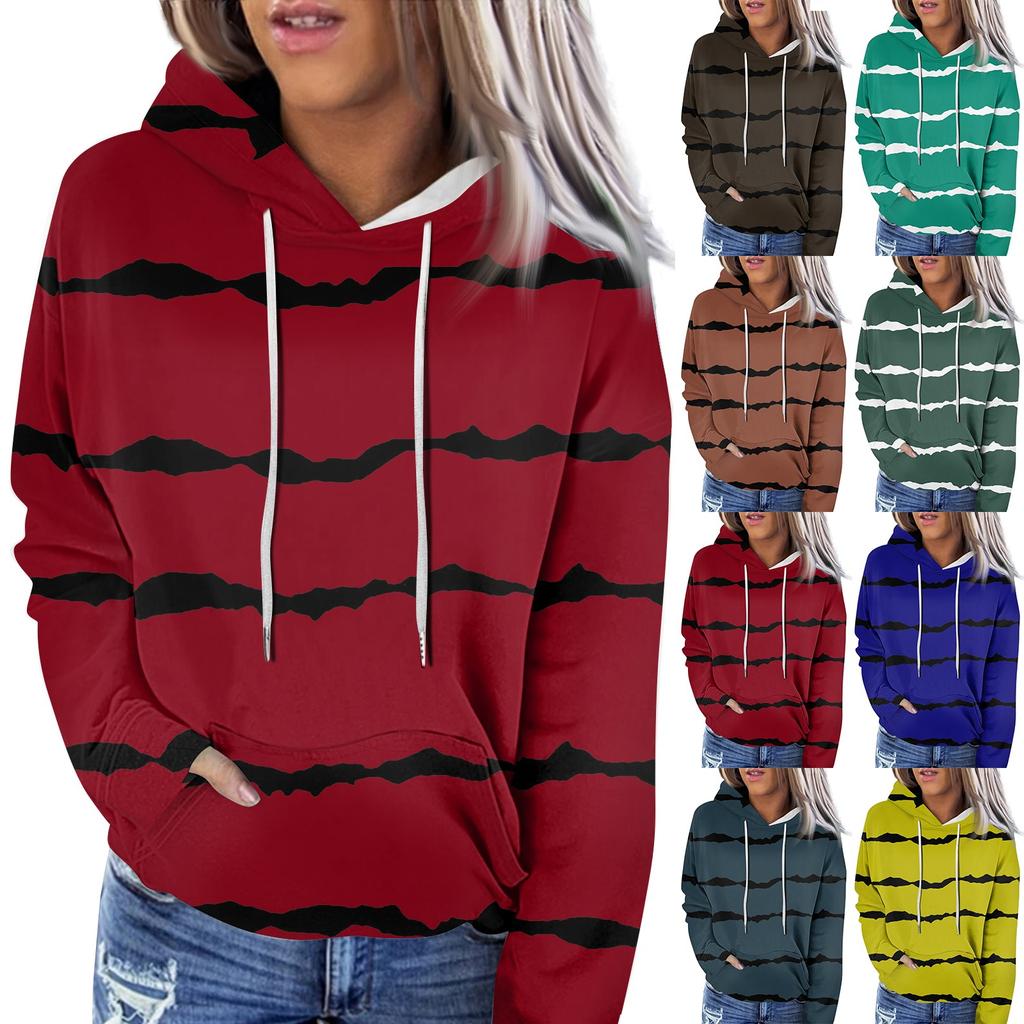 Ladies Fashion Casual Long Sleeve Striped Print Hoodie