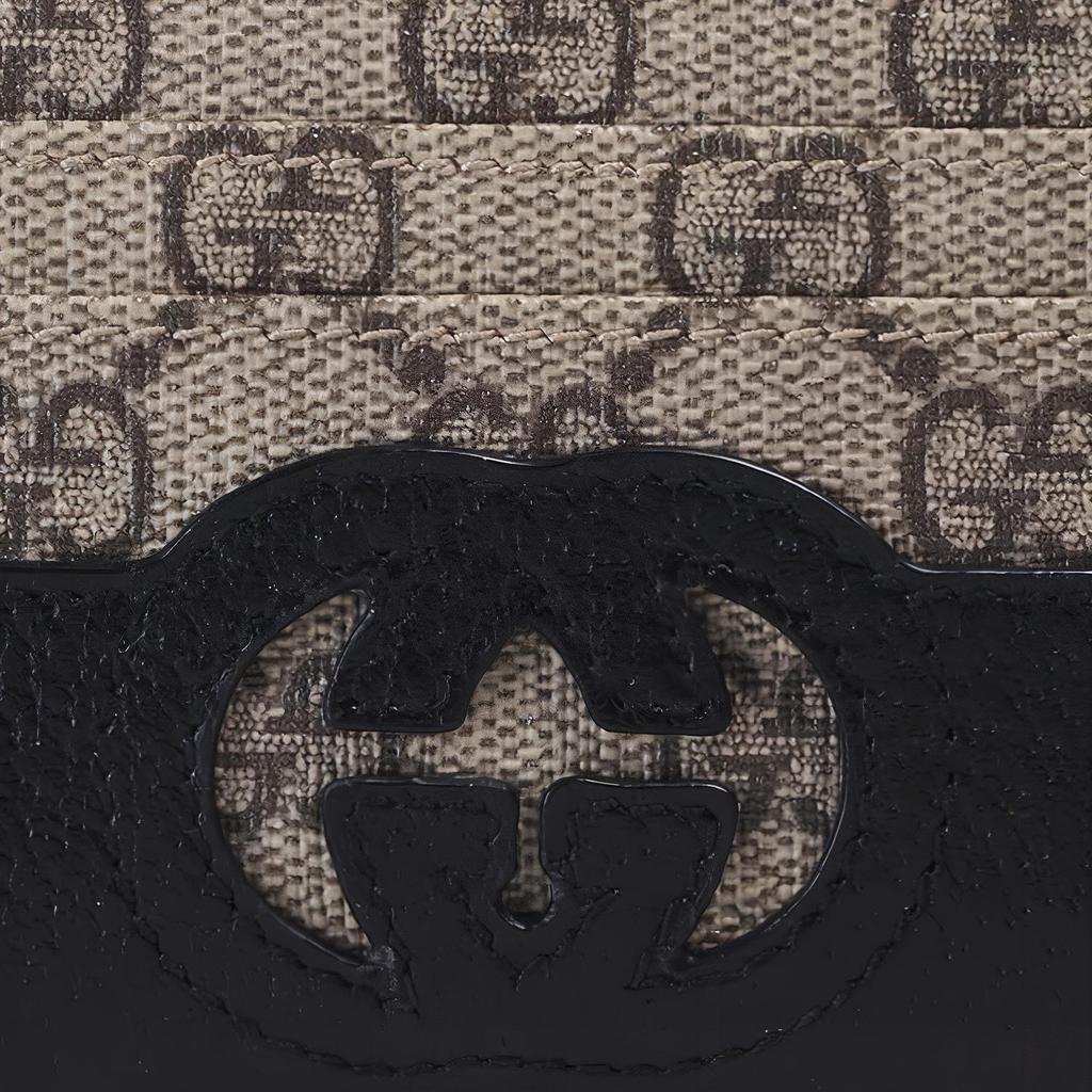 Gucci Серия Double G Держатель для карт с переплетающимся логотипом Double G из канвы и кожи Мужские аксессуары Черный Эбен 701425-K9GSG-9769