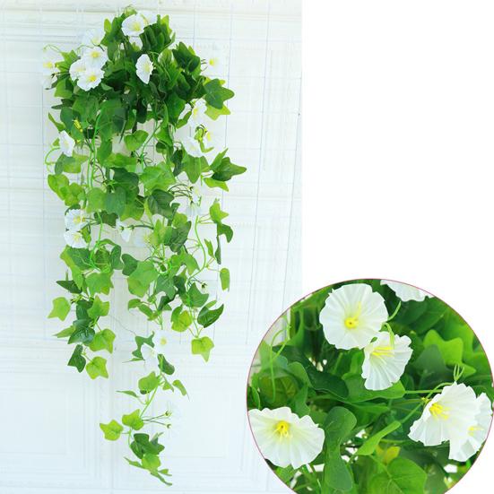Fake Plant Flower Realistic Vivid Waterproof Hanging Artificial Silk Morning Glory Imitation Flower for Home