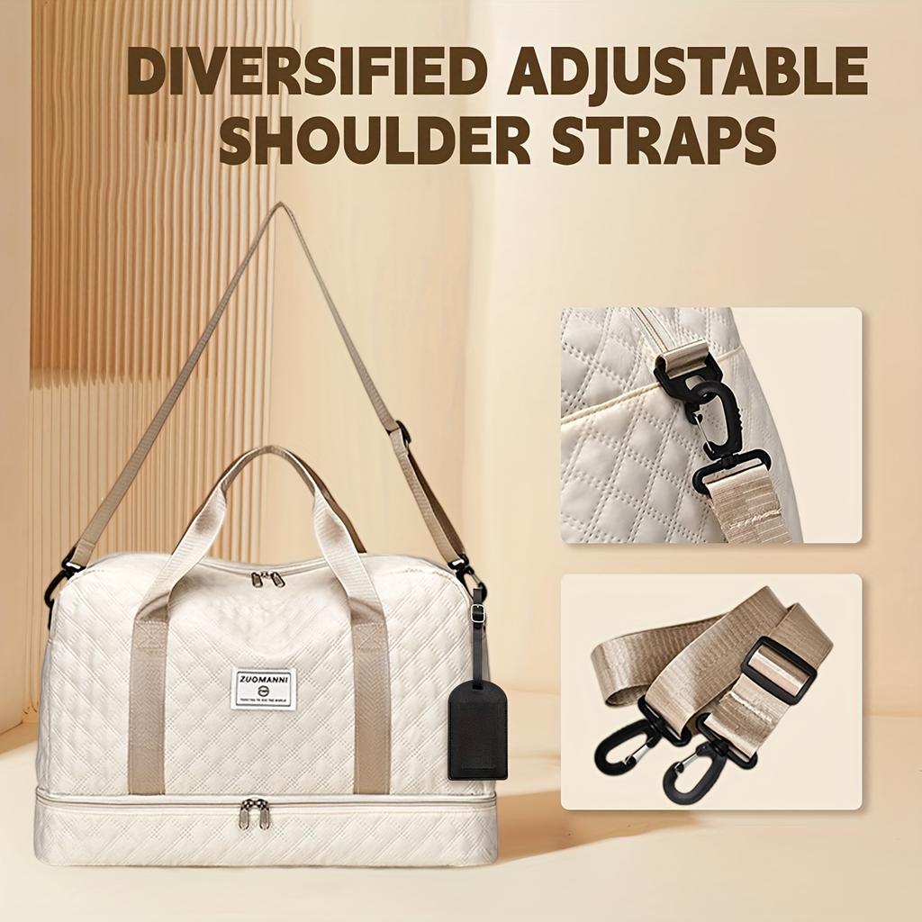 Дорожная сумка из ткани Оксфорд, стеганая, с отделением на молнии и регулируемым плечевым ремнем.