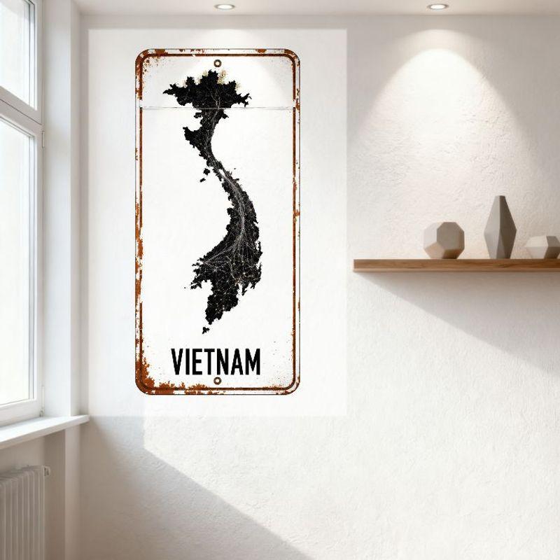 Винтажная карта Вьетнама Металлическая жестяная табличка Рустикальная корневая система Настенная табличка с отверстиями для декора дома, бара, кафе, мужской пещеры, Художественная страна