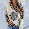 Women's Aztec Hoodie Geometric Pattern Long Sleeve Colour Block Pullover Drawstring Sweatshirt