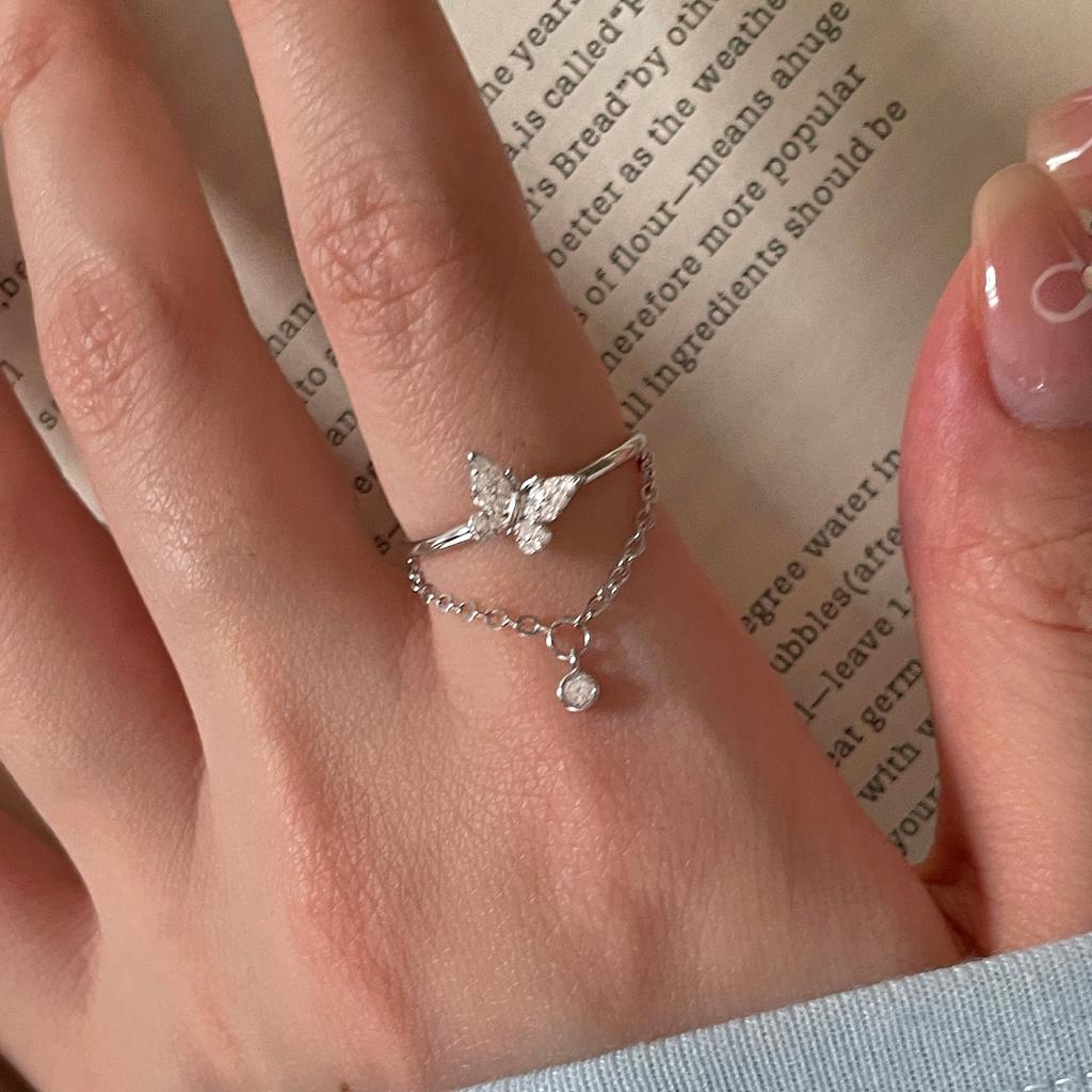 Кольцо с бабочкой из стерлингового серебра 925 пробы, женское, легкое, роскошное, нишевое, цепочное кольцо, изысканное, высокого класса, модное, циркониевое, указательное кольцо