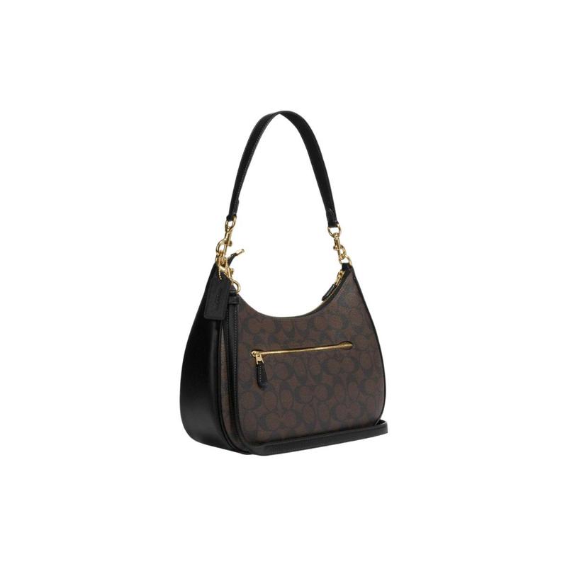 COACH Hobo 29 Gold Logo Logo Classic Jacquard Zipper Half Moon Leather Saddle Bag Handbag Shoulder Bag Large Women's Black