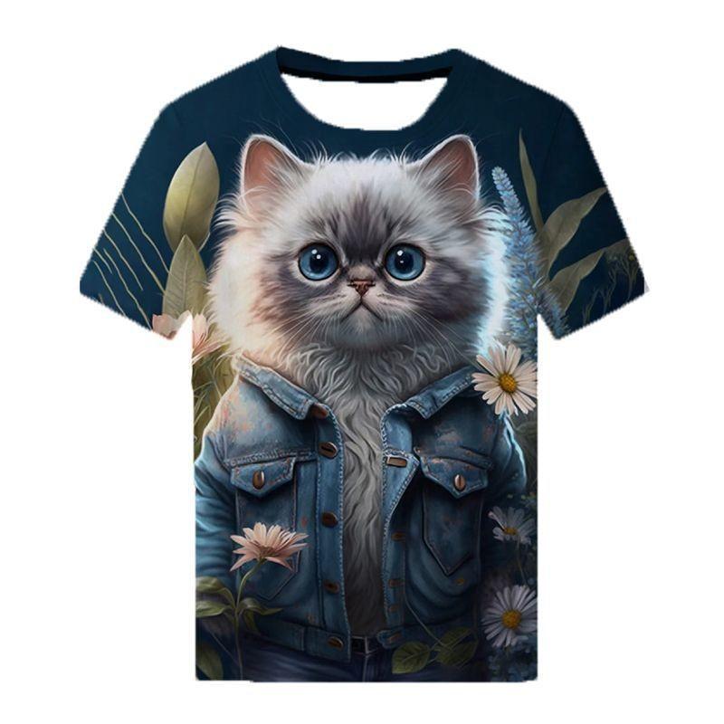 Повседневная мужская футболка с короткими рукавами и принтом Pet Cat 3D Digital Printed