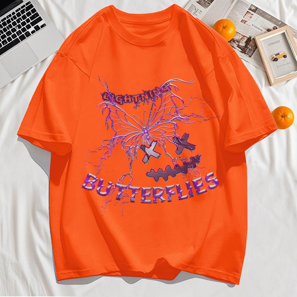 Lightning Butterfly Printing Mens T Shirts Summer Cotton T-Shirt Casual O-Neck Clothes Oversized Comfortable Sleeve