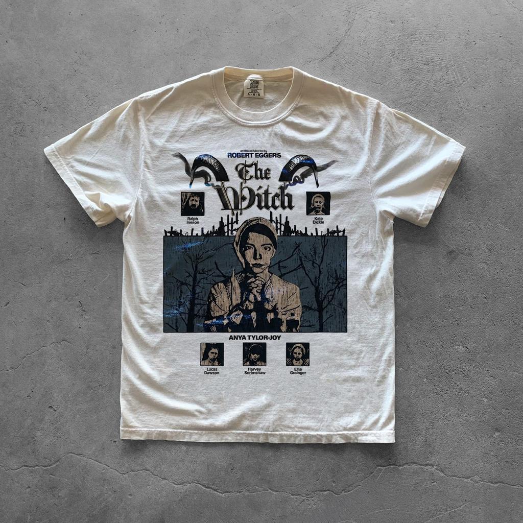 Summer Unisexs Retro The Witch Graphic Tshirt Pure Cotton And Breathable Short Sleeve Streetwear Oversized Loose Casual