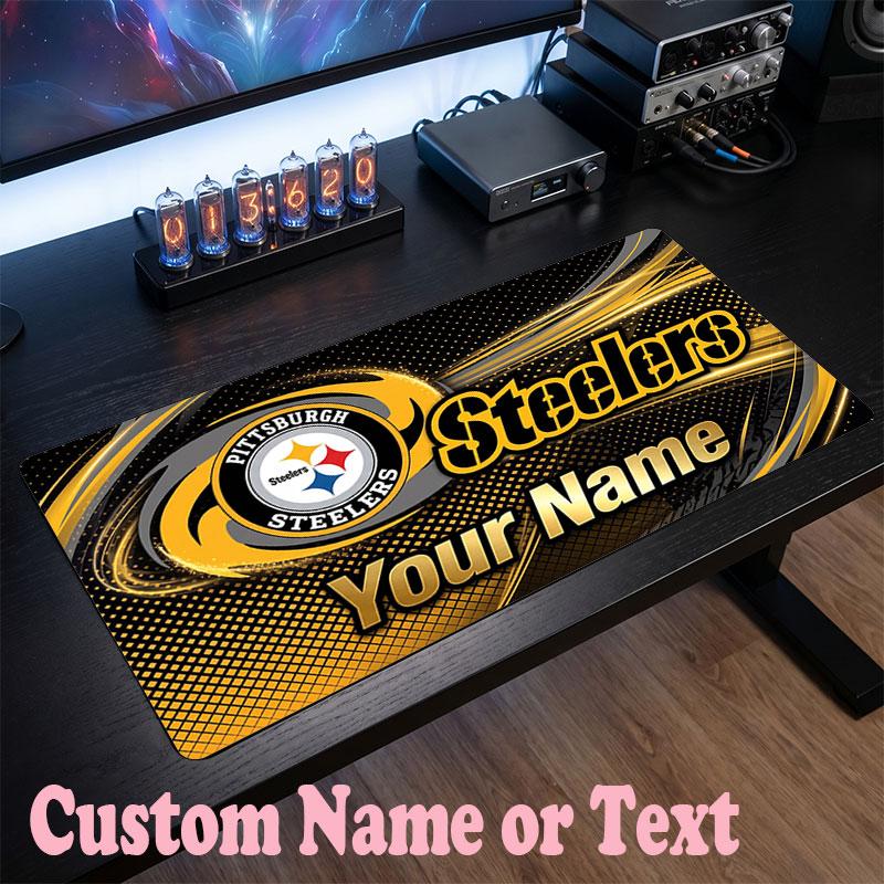 Pittsburgh Steelers Customized Name Text Mouse Pad, Large Desk Mouse Mat Personalized Home Office Present