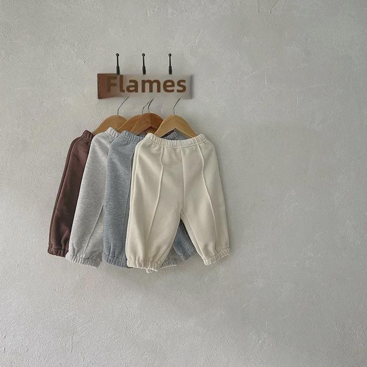Детские повседневные брюки с подкладкой из корейского бархата на весну и осень - детские брюки унисекс