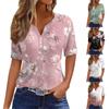 Женская повседневная футболка с коротким рукавом, цветочным принтом и V-образным вырезом, декоративными пуговицами