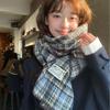 2025 New Winter Korean Style Blue Plaid Cashmere-Feel Scarf for Women - Cozy Overcoat Accessory & Neck Warmer