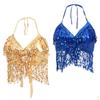2pcs Tassel Bra Halter Top Sequin Costume Outfits