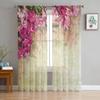 Watercolor Painting Flowers Leaves White Tulle Sheer Curtains for Living Room Bedroom Decor Window Curtain Voile Organza Drapes