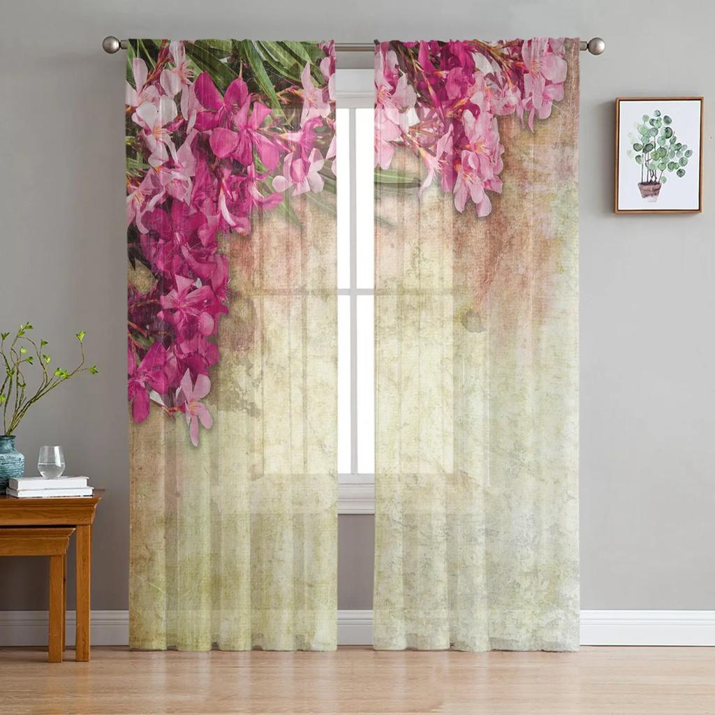 Watercolor Painting Flowers Leaves White Tulle Sheer Curtains for Living Room Bedroom Decor Window Curtain Voile Organza Drapes