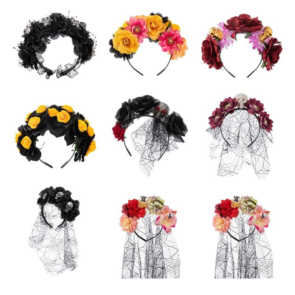 Свадьба Хэллоуин Роза Цветок Головной Убор Черный Вуаль Цветочный Головной Убор Женщины