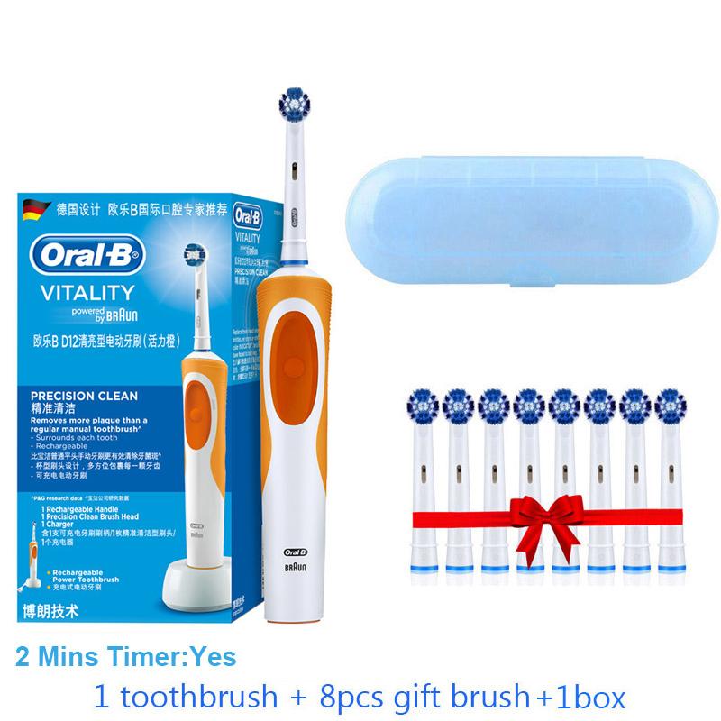 Электрическая зубная щетка Oral B Dual Clean с вращением и вибрацией Перезаряжаемая зубная щетка Oral B с 8 насадками + коробка для хранения