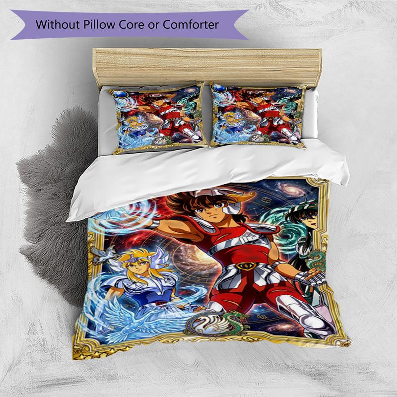 3pcs Duvet Cover Set (1*Duvet Cover + 2*Pillowcase, Without Core), Saint Seiya Print Bedding Set, Bedroom Decor, All‑Season, Birthday Gift