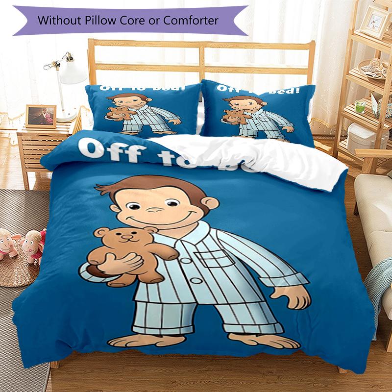 3pcs Curious George (2) Design Cover Set - HD Printed Bedding with 1 Cover and 2 Pillowcases - Perfect for Home and Dorm Decor