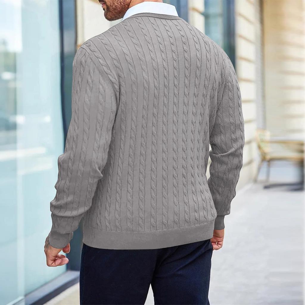 Мужской однотонный вязаный топ с круглым вырезом и длинным рукавом Мужской повседневный модный топ с длинным рукавом