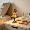 Retro Witch Hat Night Light Desk Lamp, USB Plug-in Light, Stained Glass Style Resin Table Lamp for Halloween Autumn Thanksgiving Home Decor,