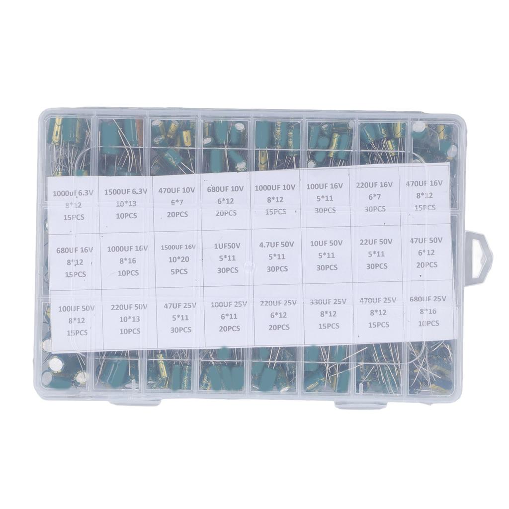Набор электролитических конденсаторов 460 шт. В ряд Алюминиевые электролитические конденсаторы Набор ассорти 6,3 В‑50 В Зеленый