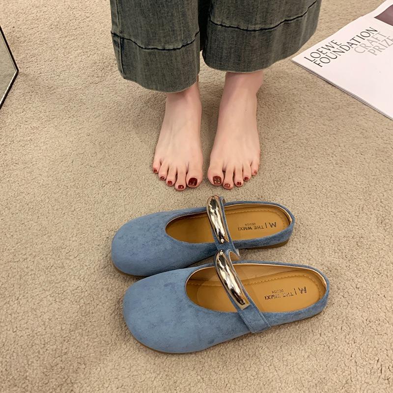 Женские полутапочки 2025 Лето Новые Баотоу Одинарные туфли Дизайнерские Мюли с квадратным носком Плоские тапочки для женщин Туфли Мэри Джейн