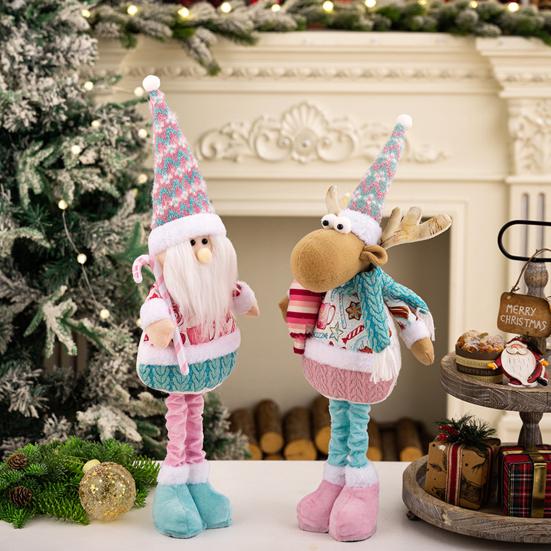 Pink Plush Christmas Doll Retractable Standing Snowman Santa Reindeer Grandma Dolls for Bedroom Home Window Desktop Decoration