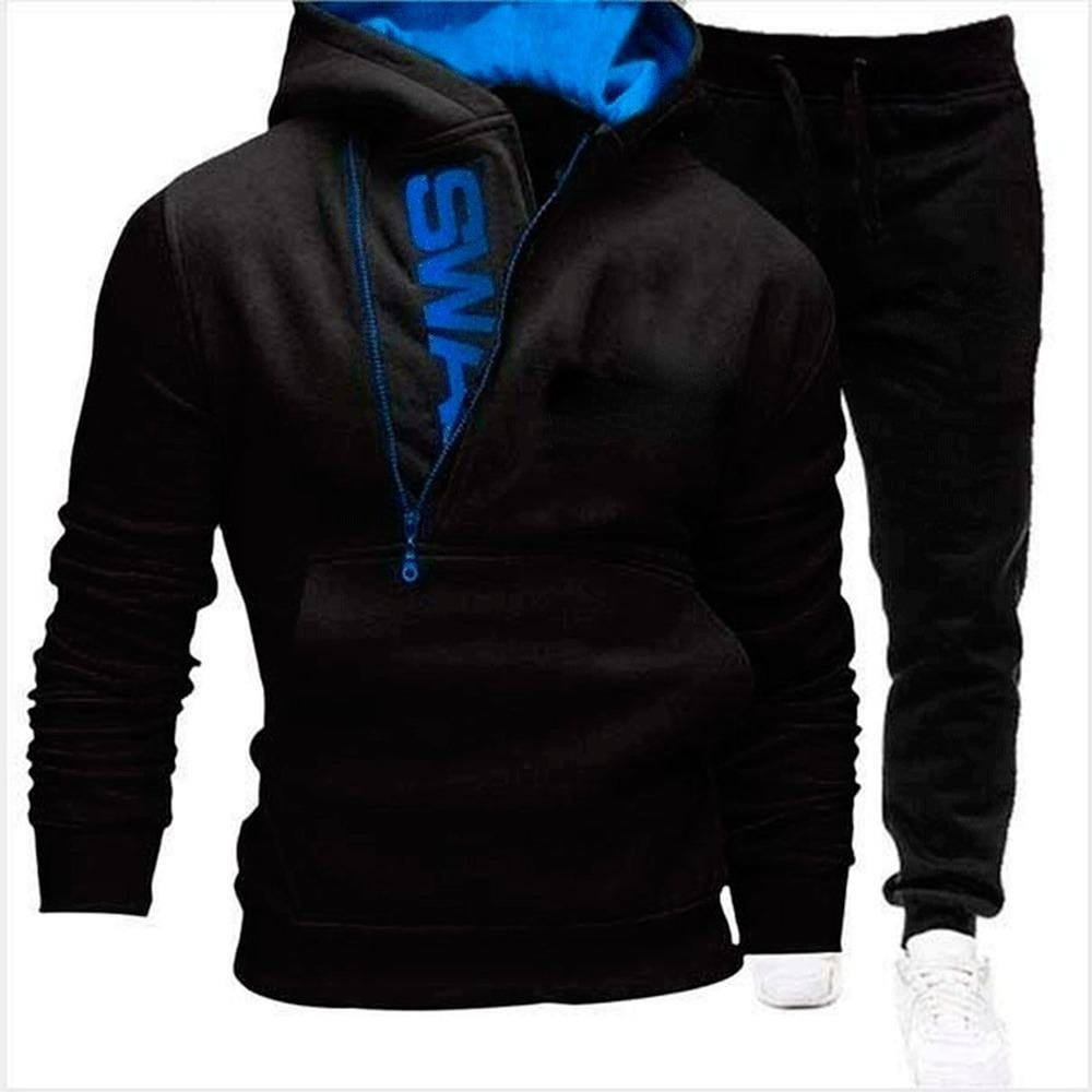 2024 Men Winter Casual Hoodies Suit Half Zipper Pocket Sports Outfit Letter Printed Comfortable Soft Slim Set