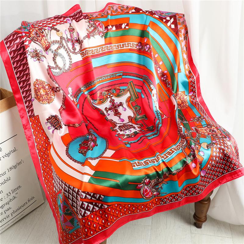 90 * 90cm New Silk Scarf Women'S Spring And Summer Decorative Scarf Sunscreen Travel Shawl Autumn And Winter Scarf Thin Edition