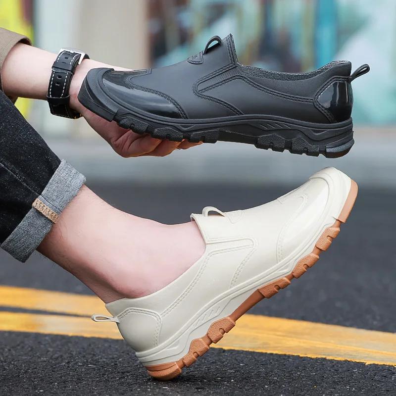 Модные мужские резиновые сапоги для отдыха на природе, повседневные мужские ботинки для походов, рыбалки, водонепроницаемые рабочие ботинки, нескользящая мужская обувь 2024