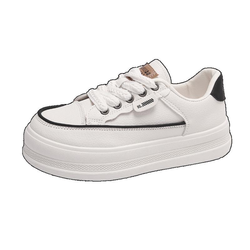 New Women Casual Shoes White Pu Lace-Up Woman Sneakers Fashion Korean Version Women Tennis Shoes Platform Sneakers
