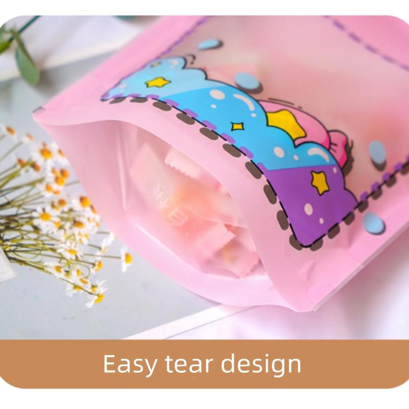 50pcs Cute Cartoon Translucent Viewing Window Plastic Packaging Bag Thicken Biscuit Snack Candy Storage Self-proclaimed Gift Bags
