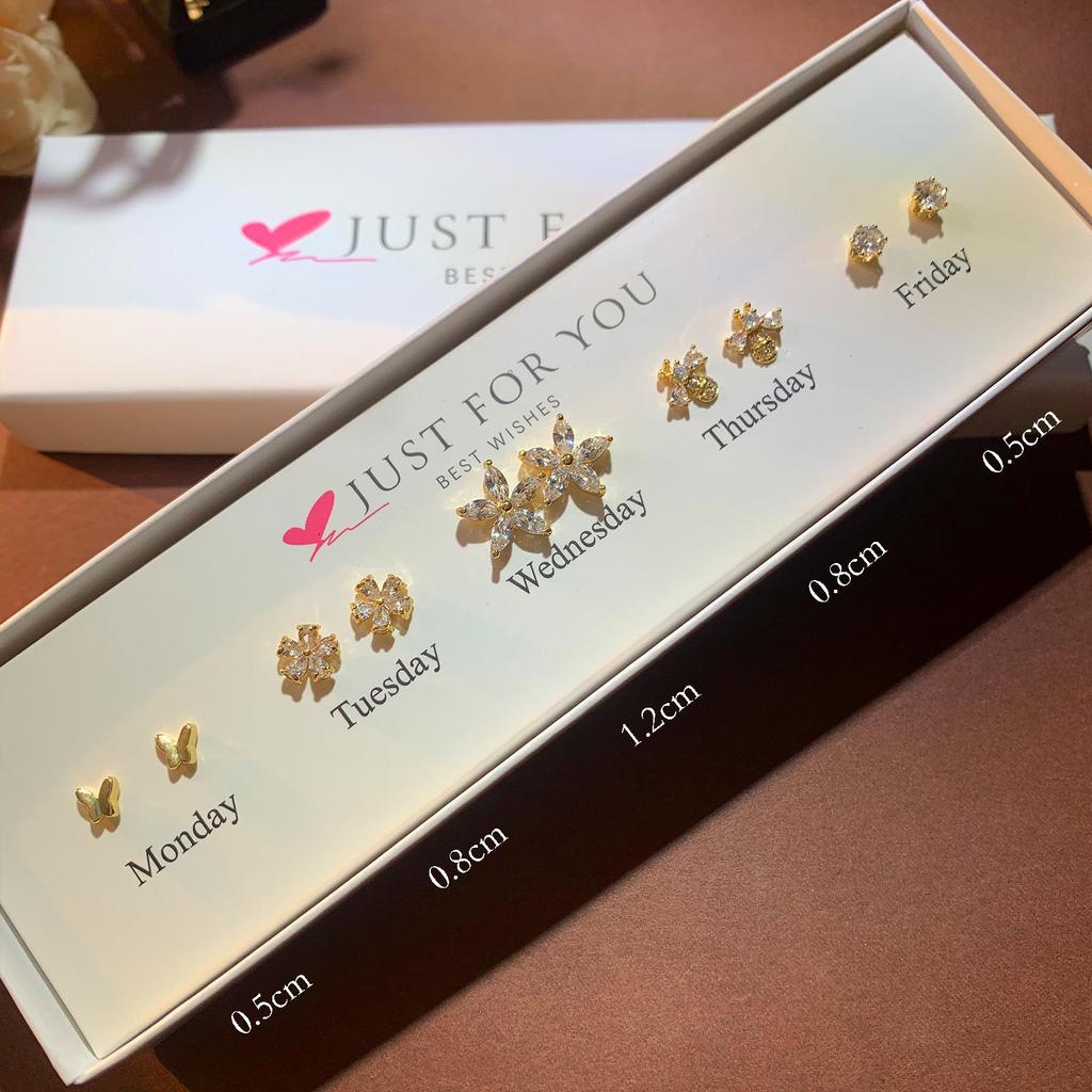 Набор серег-пуссетов в форме сердца с цирконом, цветком и жемчугом для женщин