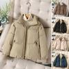 Winter Down Coat Padded Hooded Stand Collar Pockets Zip-up Parka Windproof Heat Retention