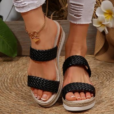 Модные плетеные сандалии на танкетке из искусственной кожи для женщин 2025 Летняя мода Платформенные шлепанцы Женские Повседневные Удобные Уличные Пляжные Сандалии