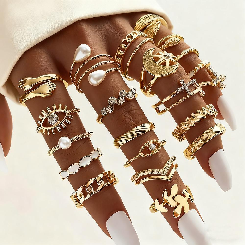 TEMU hot sale new luxury micro-inlaid zircon set ring European and American women's bow set ring set