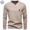Polo Ralph Lauren 2025 Autumn New Men's Embroidery Casual V-neck Long Sleeved T-shirt Slim Fit Base Shirt Pure Cotton T-shirt Top for Men