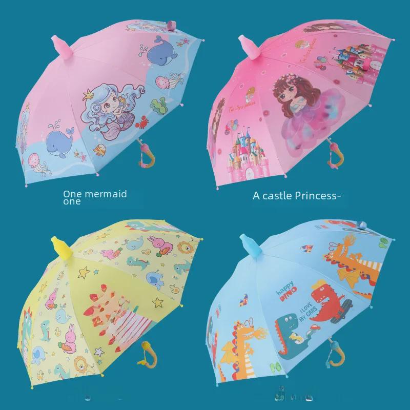 Детский автоматический зонт Cartoon – водонепроницаемый, с длинной ручкой, унисекс, солнцезащитный козырек