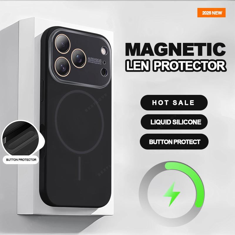 Магнитный чехол для телефона с большим окном для For Iphone 17 Air 16 1 13 14 Pro Max Жидкий силикон Ударопрочный Защитный чехол