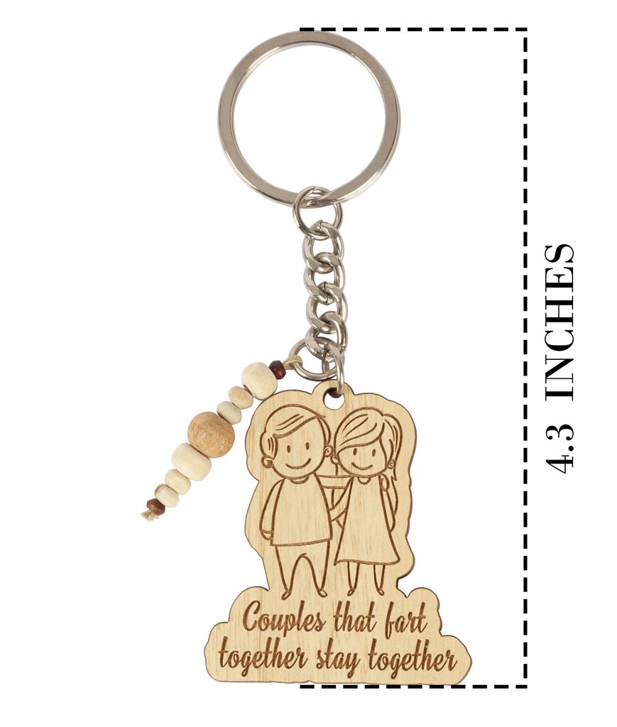 Inkdotpot Funny Keychain Couples That Fart Together Stay Together Wood Engraved Keychain Funny Couples Keyring Novelty